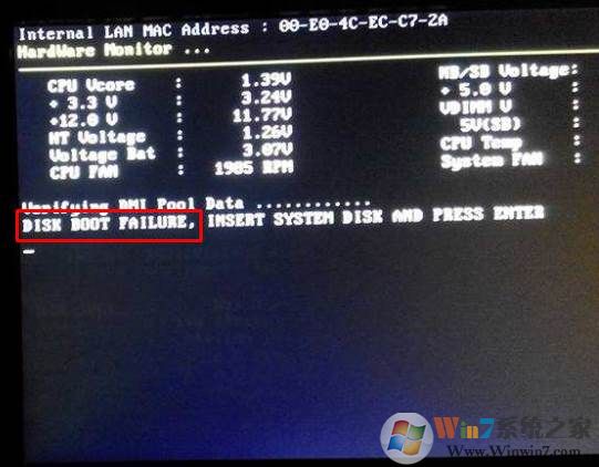 DISK BOOT FAILURE，INSERT SYSTEM DISK AND PRESS ENTER