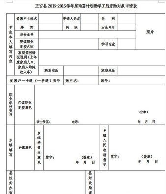 雨露計劃助學(xué)工程資助申請表2019word版