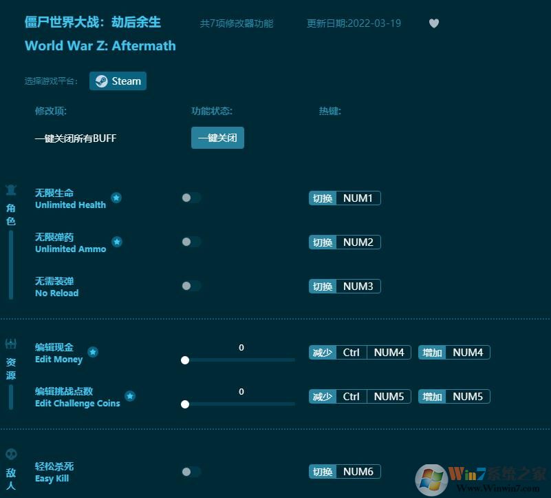 僵尸世界大戰劫后余生七項修改器 v1.0.10