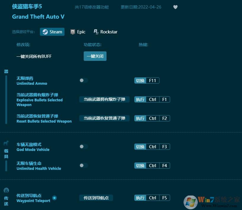 GTA5十七項修改器
