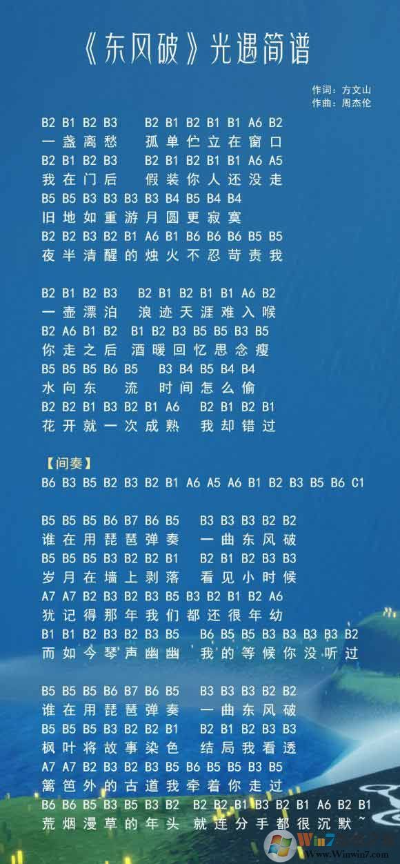 光遇簡譜《東風(fēng)破》怎么彈?光遇簡譜大全